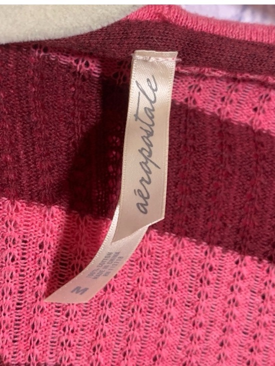 Aeropostale Women Y2K Henley Hooded Striped Long Sleeve Top Pink Maroon Sz M VTG
